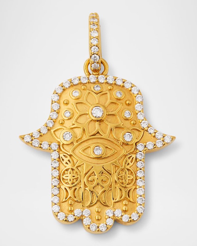 20K Small Hamsa Pendant with Diamonds